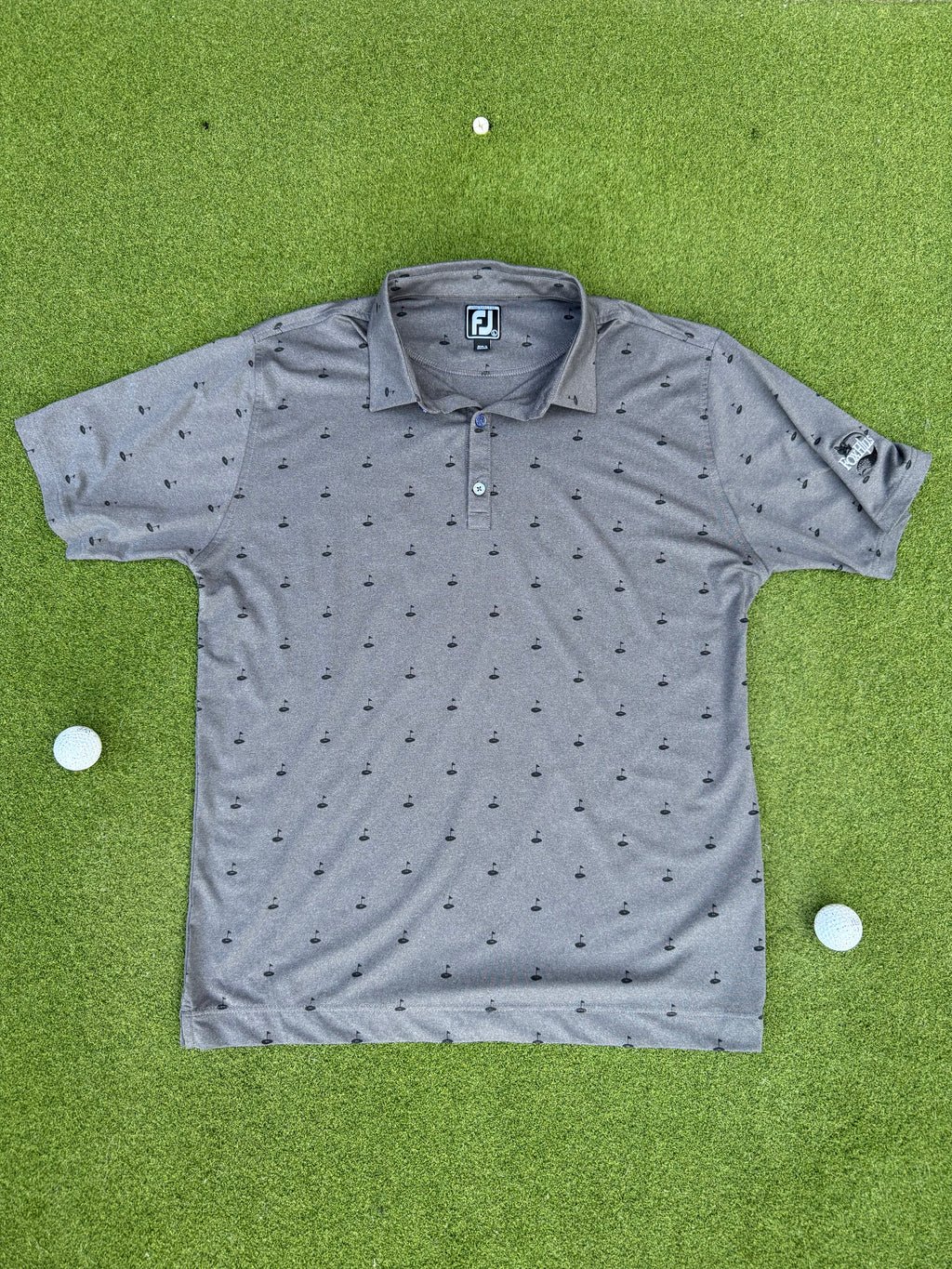 FootJoy Grey Golf Flag Print Polo