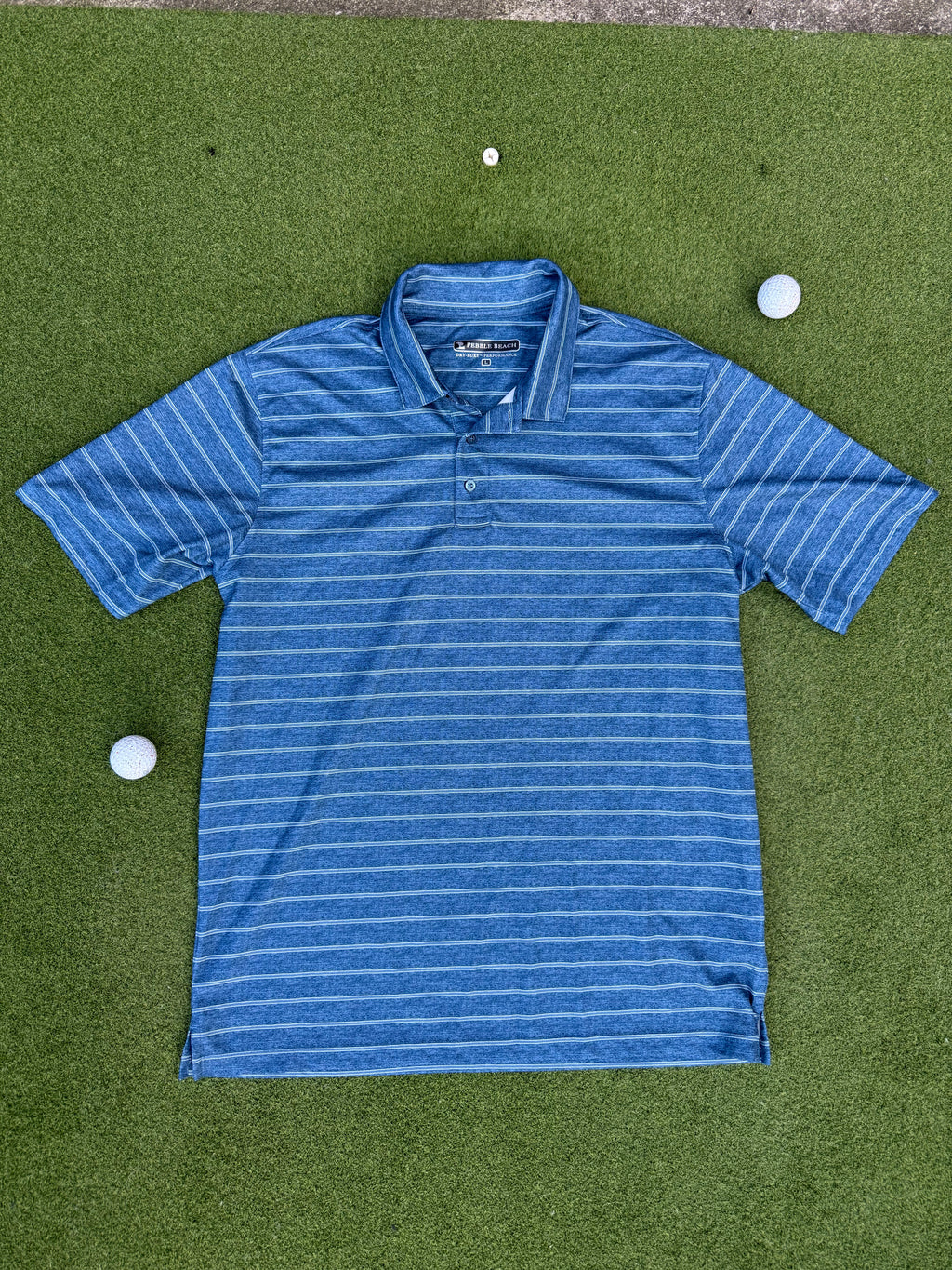 Pebble Beach Blue Striped Performance Polo