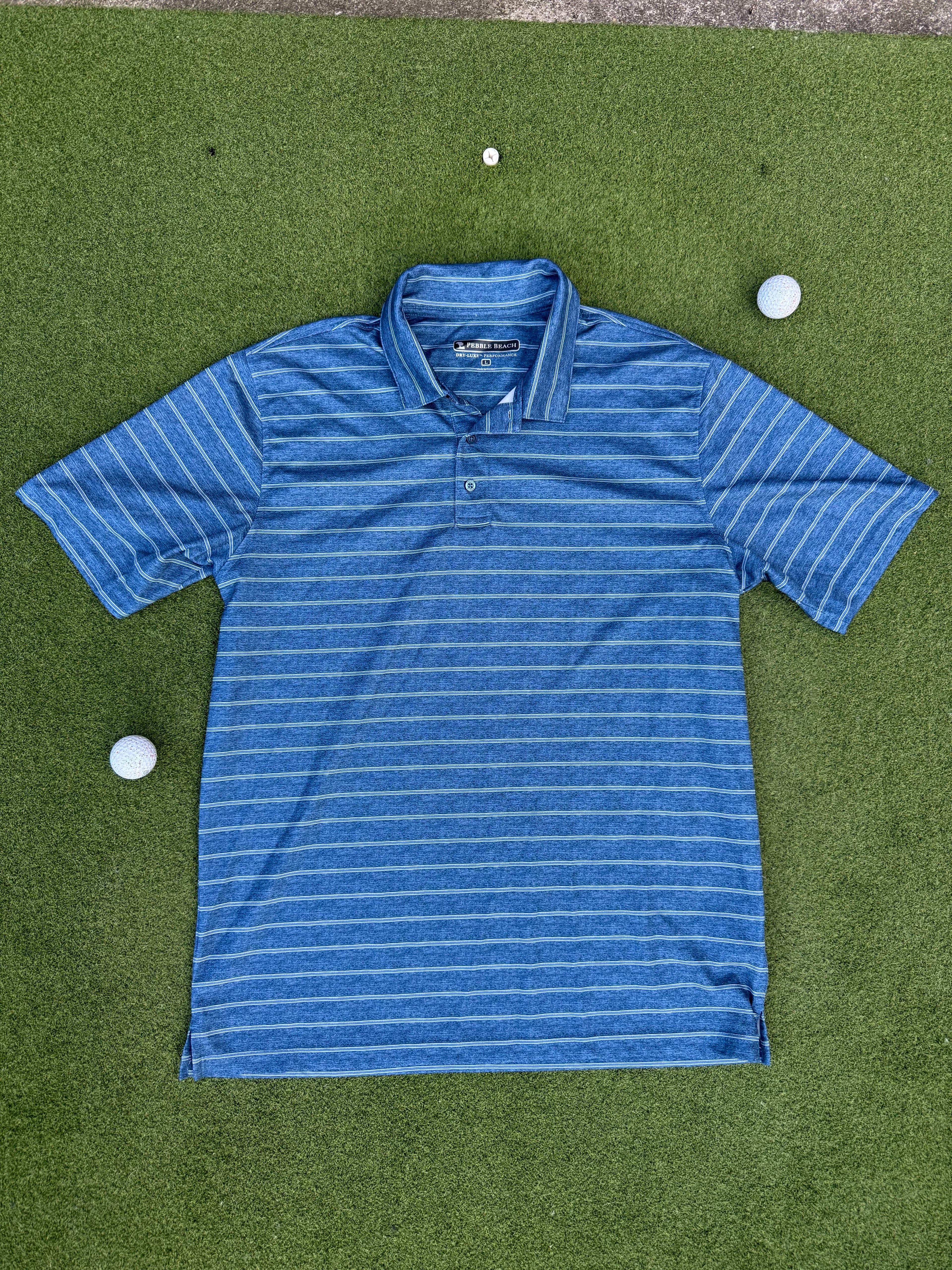 Pebble Beach Blue Striped Performance Polo