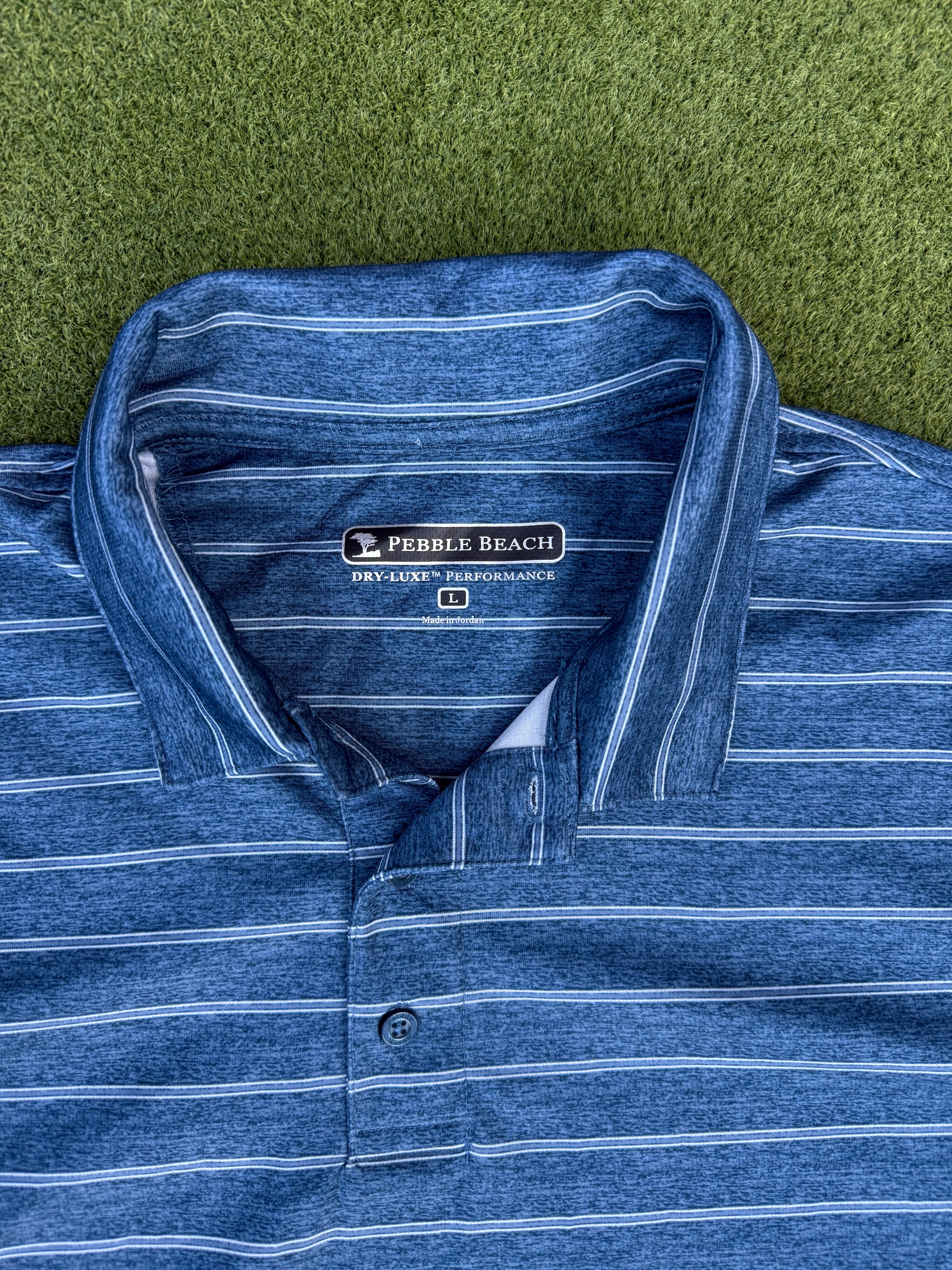 Pebble Beach Blue Striped Performance Polo